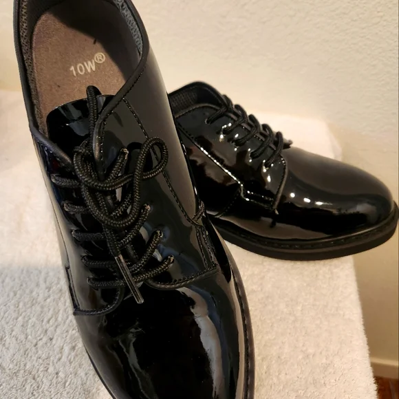 Men's Black Patent Uniform Shoes - Picture 1 of 8